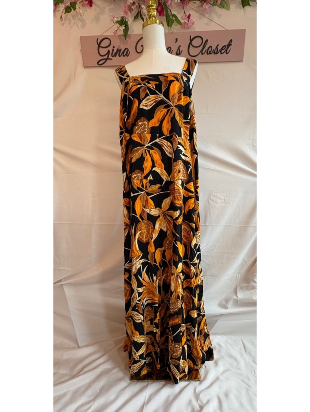 Vince Camuto Women's 2X Floral Maxi Dress Black Orange Brown Sleeveless